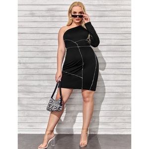 BLACK ONE SHOULDER BODY CON DRESS